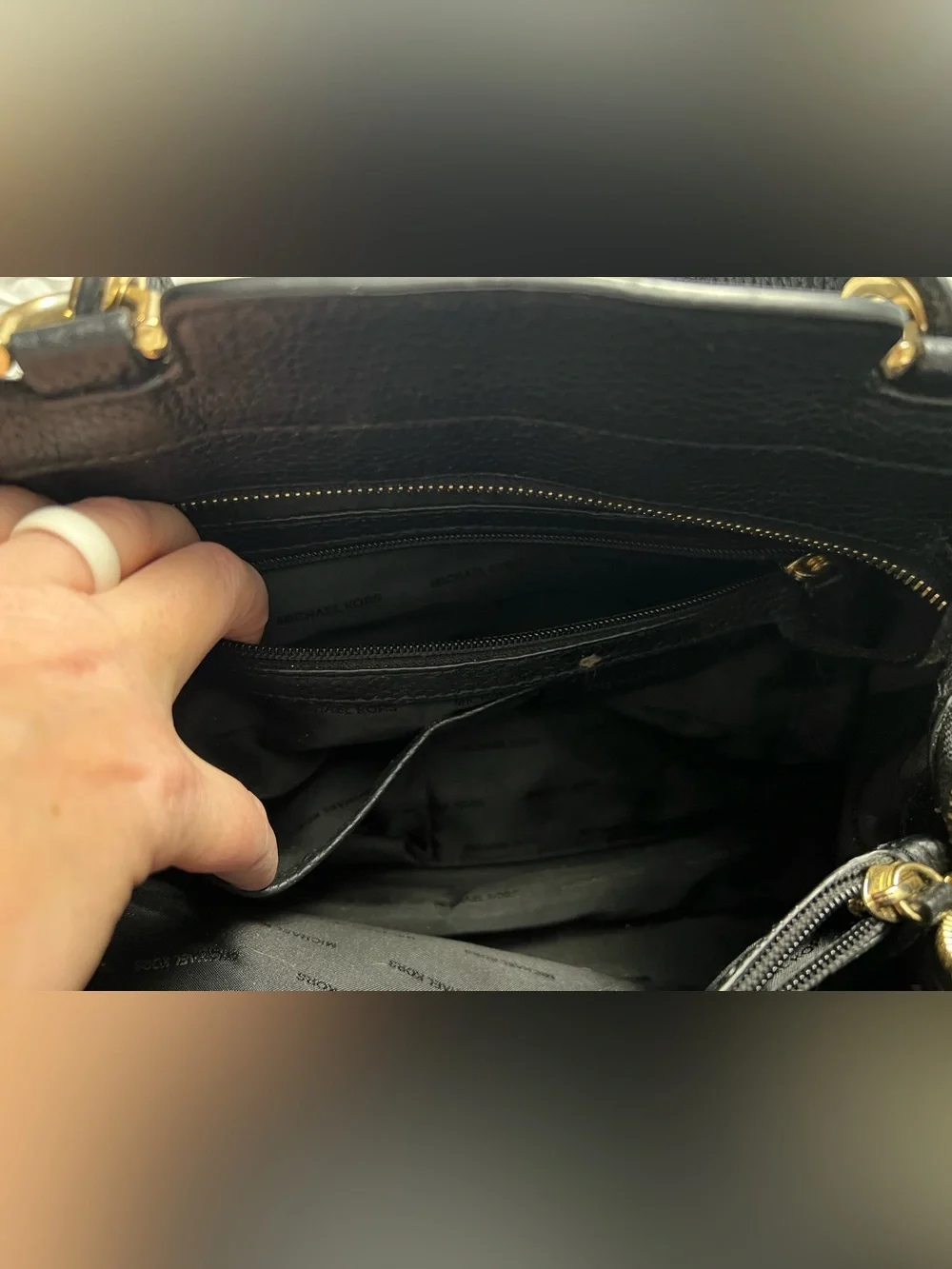 Michael Kors Black Pebbled Leather Shoulder Bag with Gold Hardware